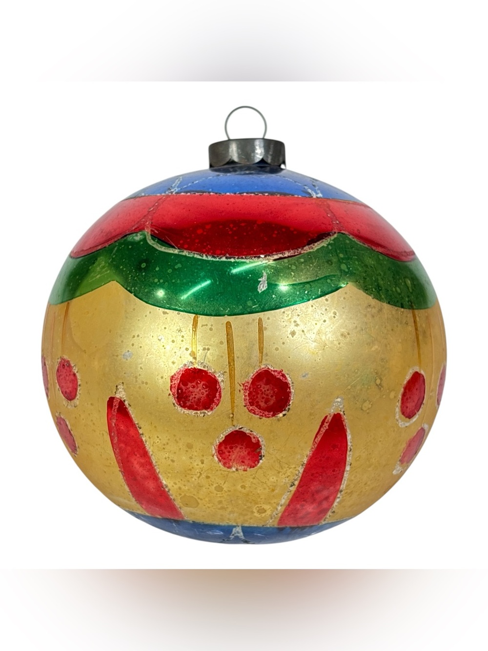 Vintage 4" Jumbo Multicolor Mercury Glass Christmas Tree Ornament Ball Poland